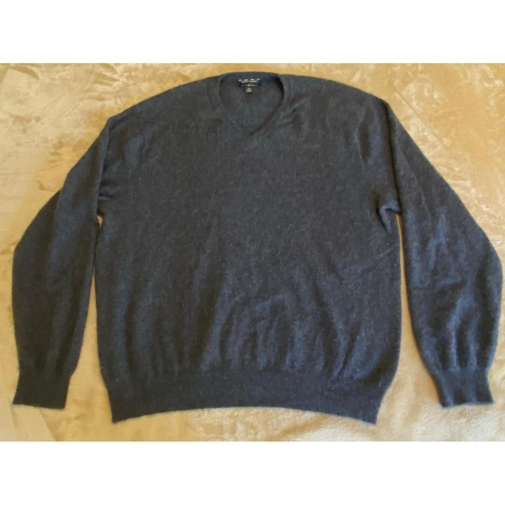 Club Room Sweater Cashmere Men XL V Neck Grey Pullover Preppy Quite Lux s54